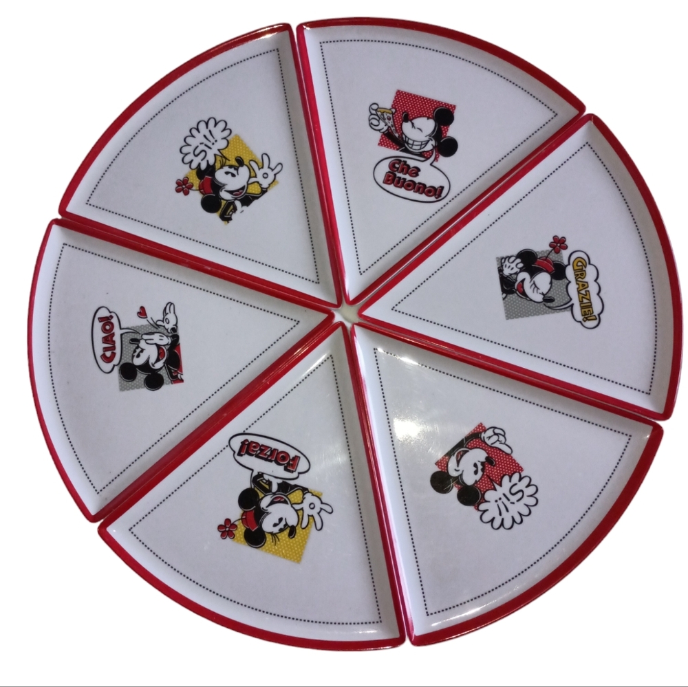 Disney Parks Micky and Minnie Pizza round platter/6 individual portions plates